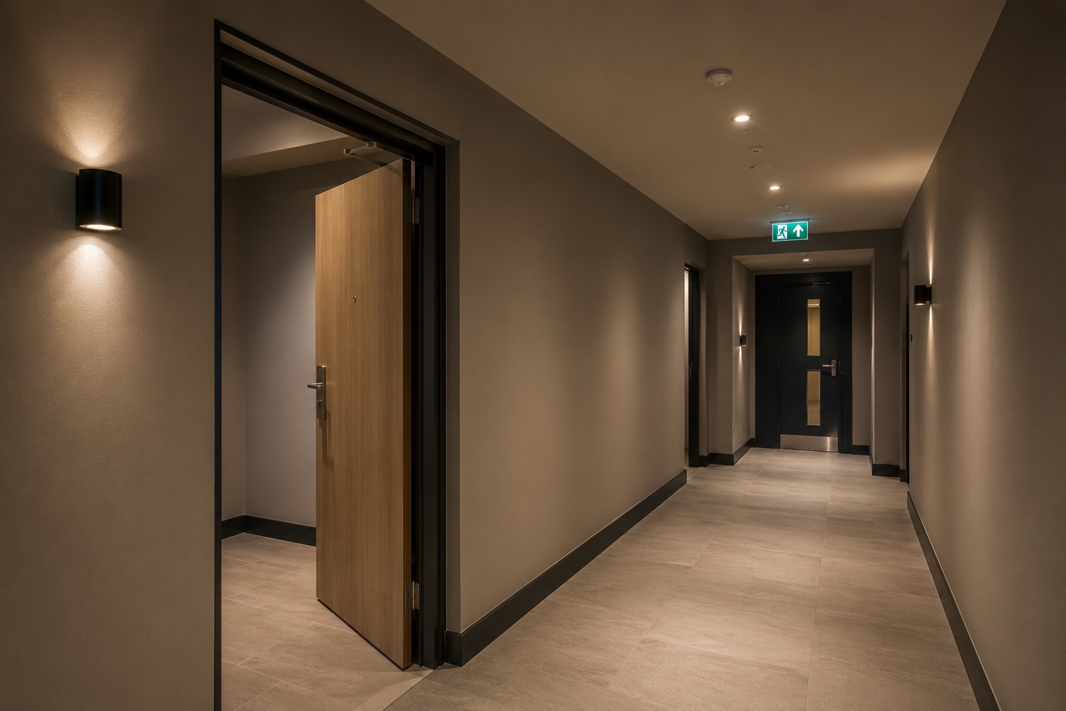 Freshly decorated communal hallway in a residential apartment block